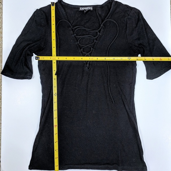 Express tie front ribbed half sleeve top, XS - Picture 3 of 3